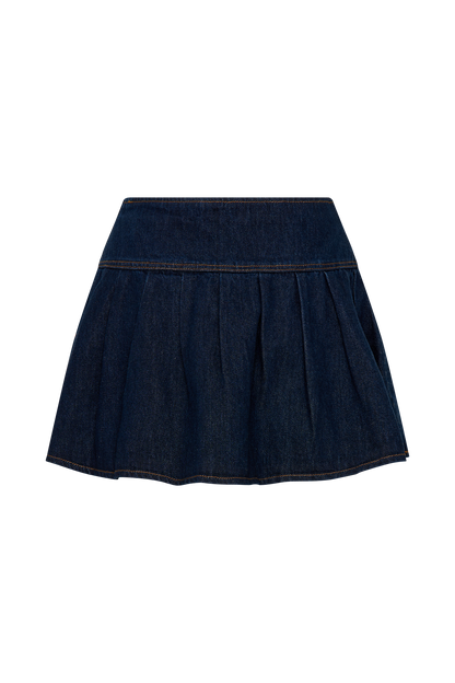 Jupe mini en jean plissée Candice - Bleu indigo