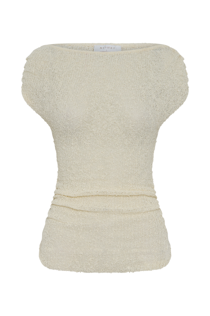 Top en tricot bouclé à épaules dénudées Chloe - Ivoire