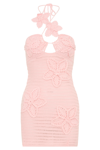 Robe mini en crochet floral Kyla - Rose
