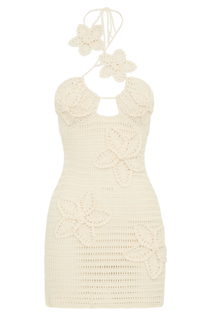 Mini-robe en crochet à motifs floraux Kyla - Crème glacée