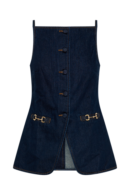 Haut en jean sans manches à boutons Ashton - Bleu indigo