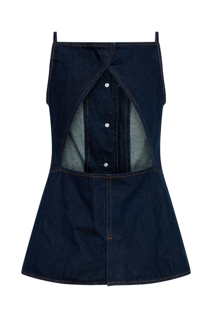 Haut en jean sans manches à boutons Ashton - Bleu indigo