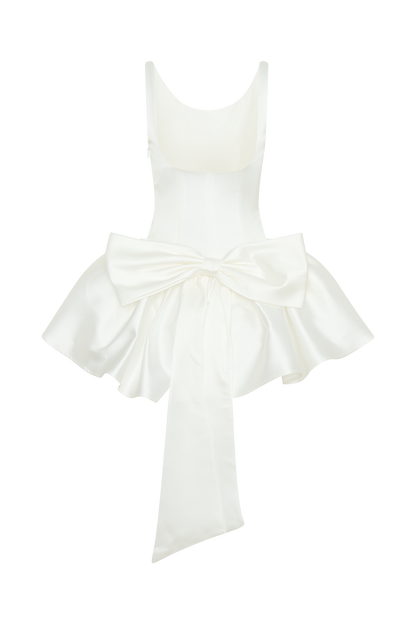 Mini-robe Felicia en satin avec nœud - Blanc