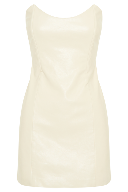 Mini-robe sans bretelles en simili cuir Sophie - Ivoire