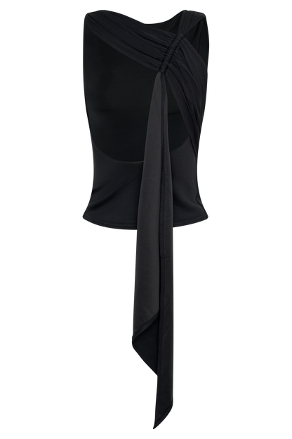 Top asymétrique en jersey scuba Catelyn - Noir