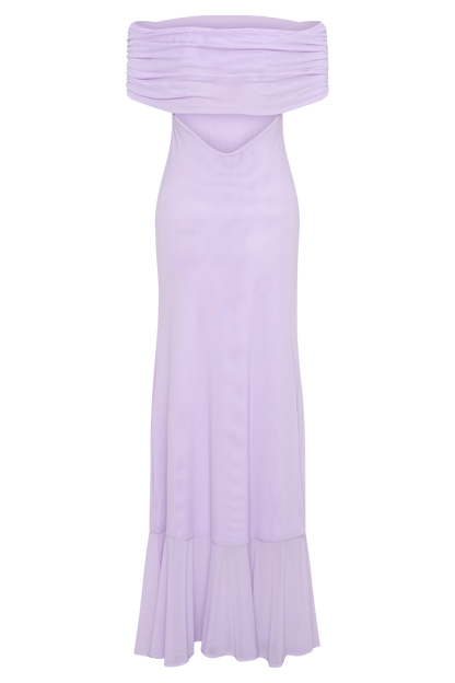 Robe Maxi en Maille Audrey à Manches Décolletées - Lilas