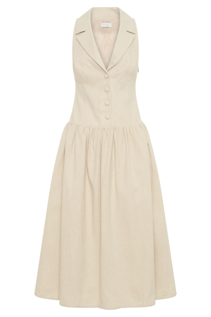 Robe midi à col en lin Valery - Naturel