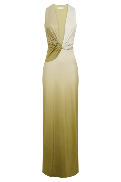 Robe Maxi Stella Dégradée et Étroite - Vert Olive Vintage Ombré