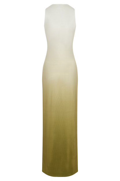 Robe Maxi Stella Dégradée et Étroite - Vert Olive Vintage Ombré