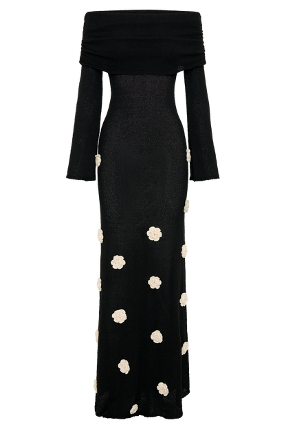 Robe Maxi en Tricot à Manches Décolletées Kiki - Rose - Noir/Blanc
