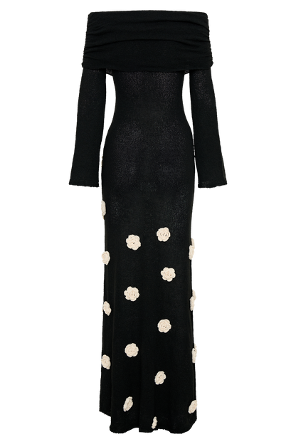 Robe Maxi en Tricot à Manches Décolletées Kiki - Rose - Noir/Blanc