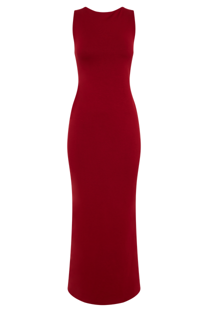 Robe midi asymétrique en jersey scuba Catelyn - Rubis