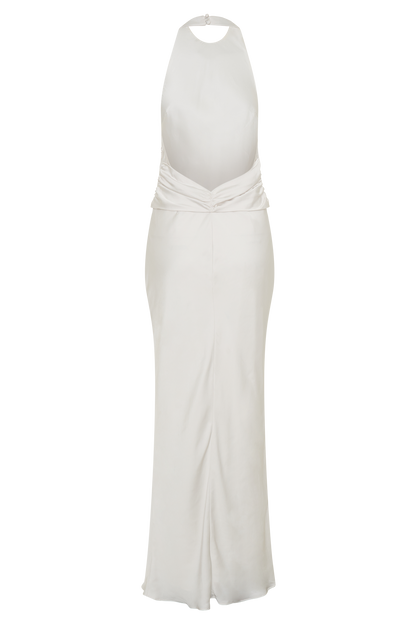 Robe Maxi Halter en Satin Rinna - Ivoire