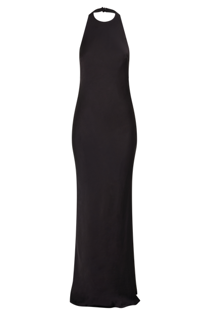Robe Maxi Satinée à Décolleté Croisé Rinna - Noir