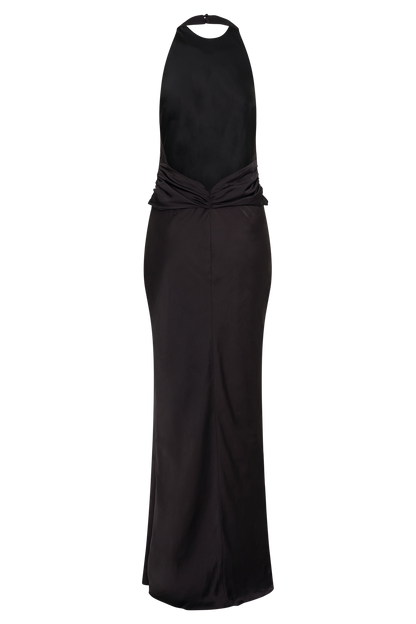 Robe Maxi Satinée à Décolleté Croisé Rinna - Noir
