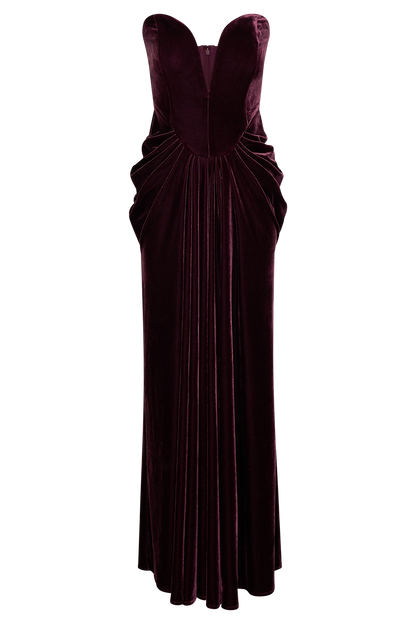 Paige Robe Maxi en Velours Sans Bretelles - Prune