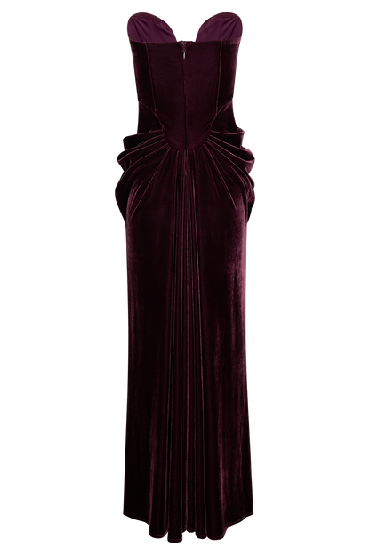 Paige Robe Maxi en Velours Sans Bretelles - Prune