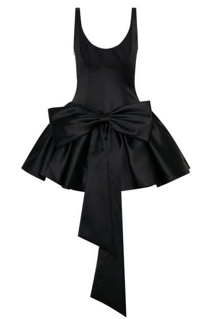 Mini-robe en satin Felicia avec nœud - Noir