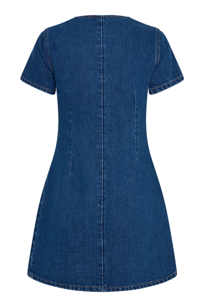 Mini-robe en jean à col en forme de cœur Monica - Bleu foncé