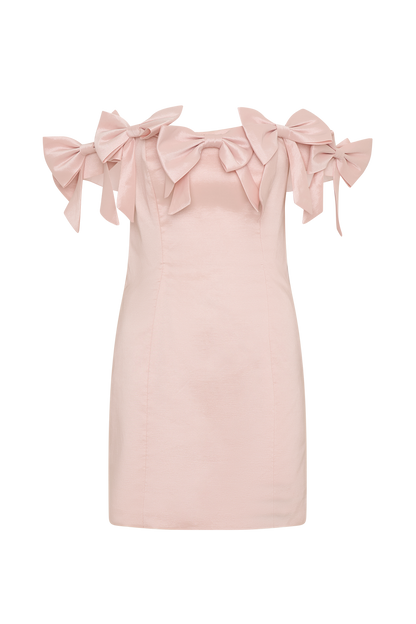 Mini-robe rose sans bretelles avec nœud - Rose poudré