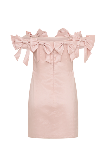 Mini-robe rose sans bretelles avec nœud - Rose poudré