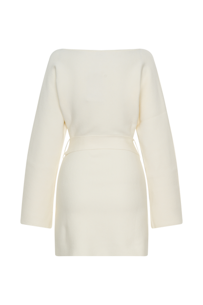 Mini-robe en tricot Kassie à nouer avec ceinture - Ivoire