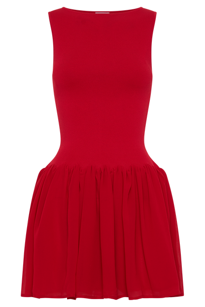 Robe mini en jersey et mousseline de soie Ashleigh - Rouge