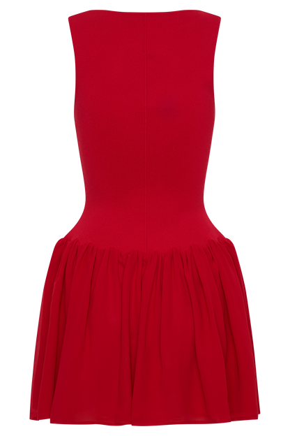 Robe mini en jersey et mousseline de soie Ashleigh - Rouge