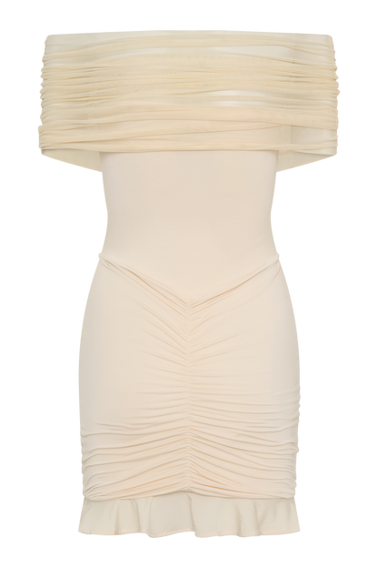 Robe mini décolletée dos nu en mousseline et tulle - Ivoire