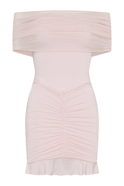 Mini-robe trapue et en mousseline de soie à épaules dénudées Caspian - Rose pâle