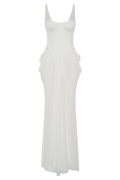 Robe Maxi Roxanne en Velours avec Corset - Blanche