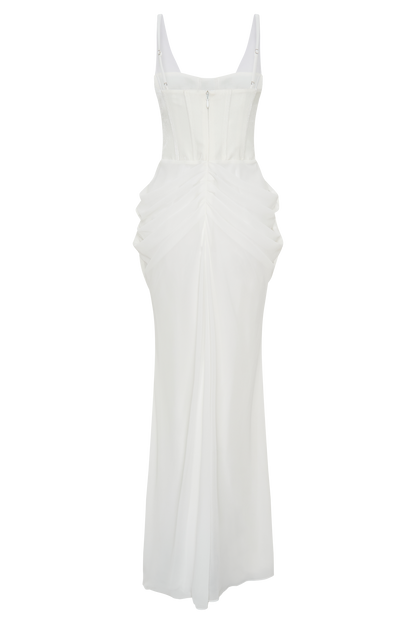 Robe Maxi Roxanne en Velours avec Corset - Blanche