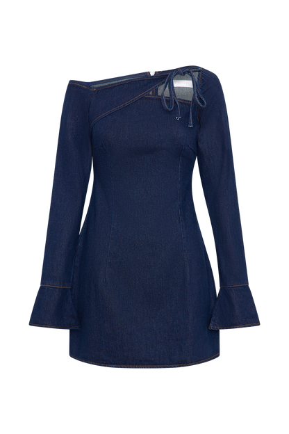Cece Mini-robe en jean avec lacets - Bleu indigo