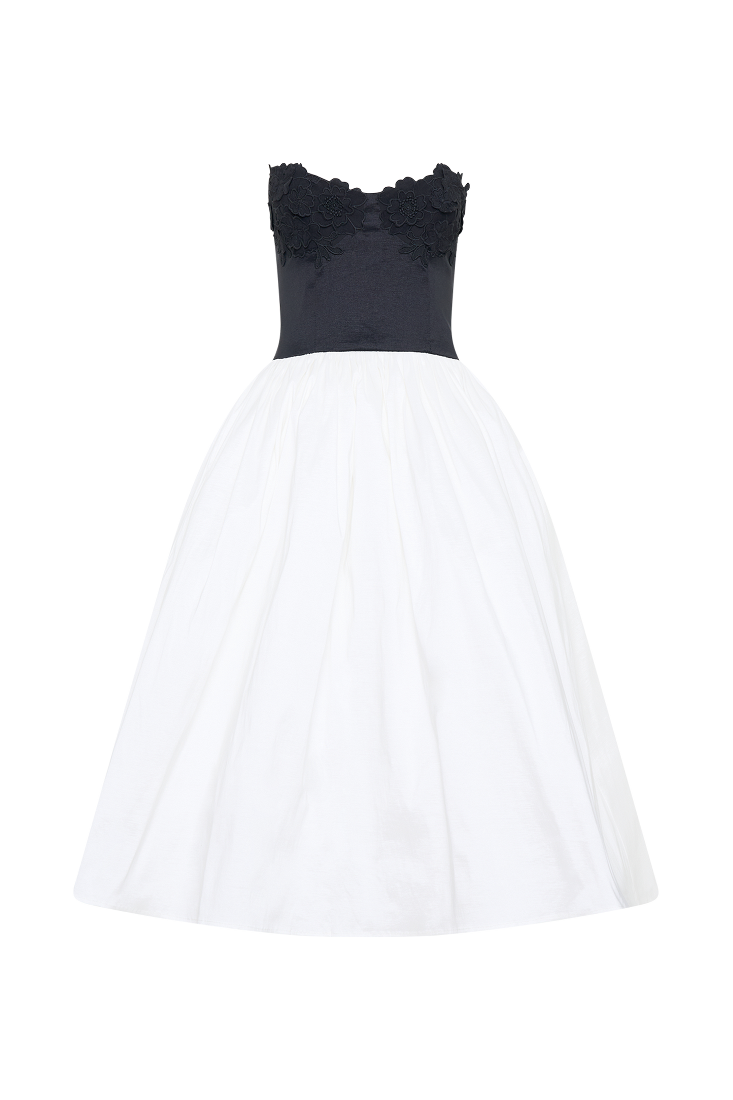 Robe midi contrastée brodée Elyssa - Noir/Blanc