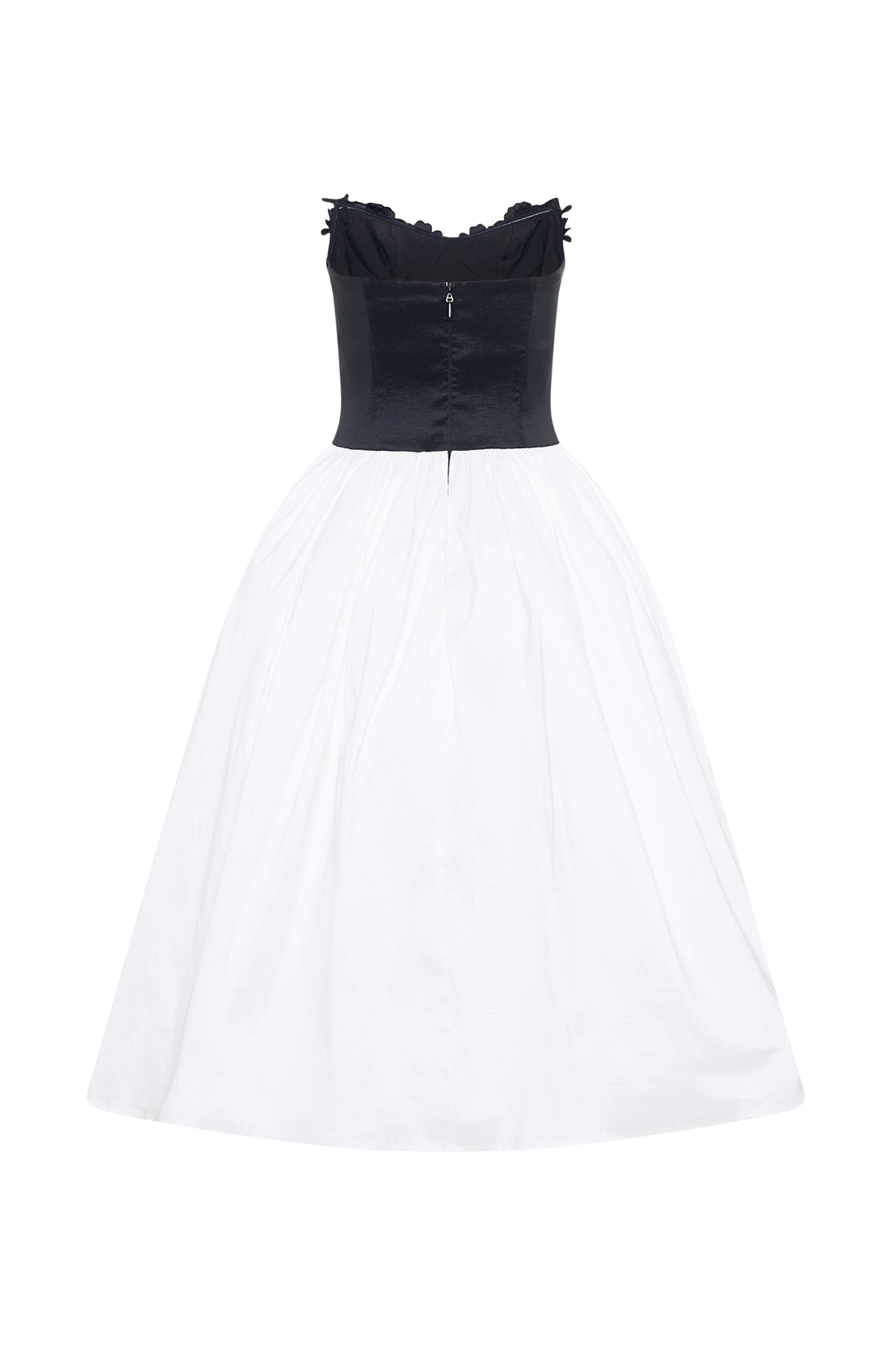 Robe midi contrastée brodée Elyssa - Noir/Blanc