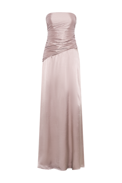 Serena, robe maxi en taffetas sans bretelles - Bronze Taupe