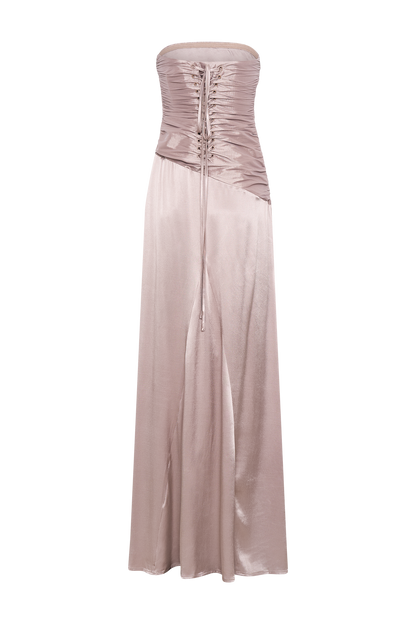 Serena, robe maxi en taffetas sans bretelles - Bronze Taupe