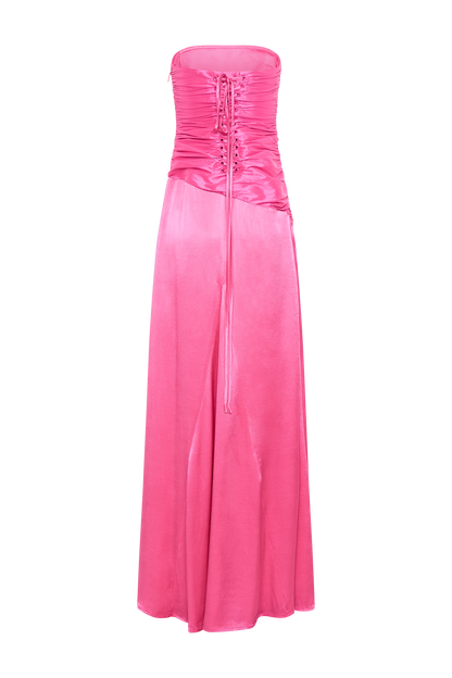 Robe maxi en taffeta Serena sans bretelles - Rose cramoisi
