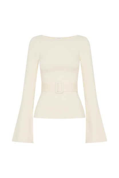 Justine, haut en tricot avec ceinture - Ivoire