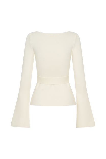 Justine, haut en tricot avec ceinture - Ivoire