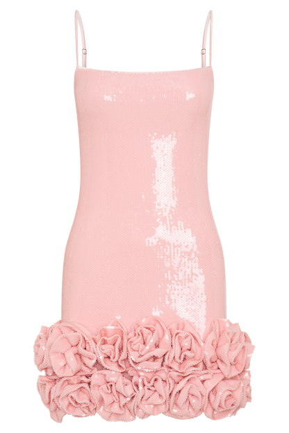 Mini-robe à fleurs et paillettes Faye - Rose pâle