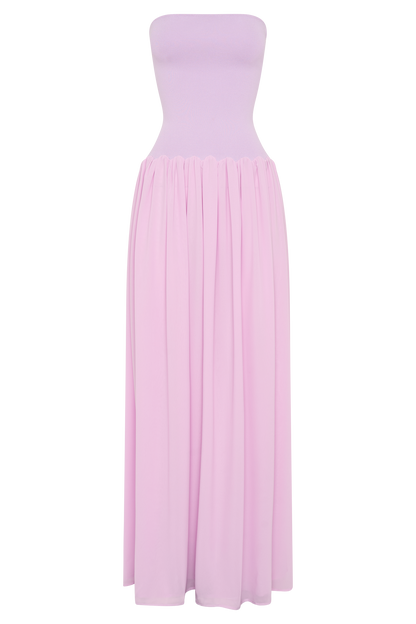 Robe Maxi Lyanna en Tricot et Chiffon sans Bretelles - Lilas