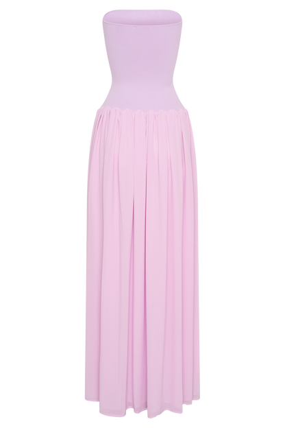 Robe Maxi Lyanna en Tricot et Chiffon sans Bretelles - Lilas