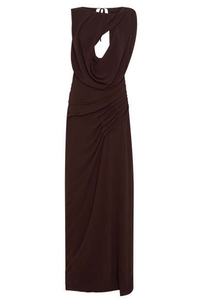 Robe Maxi en Chiffon Oria - Brun Cacao