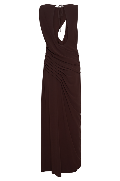 Robe Maxi en Chiffon Oria - Brun Cacao