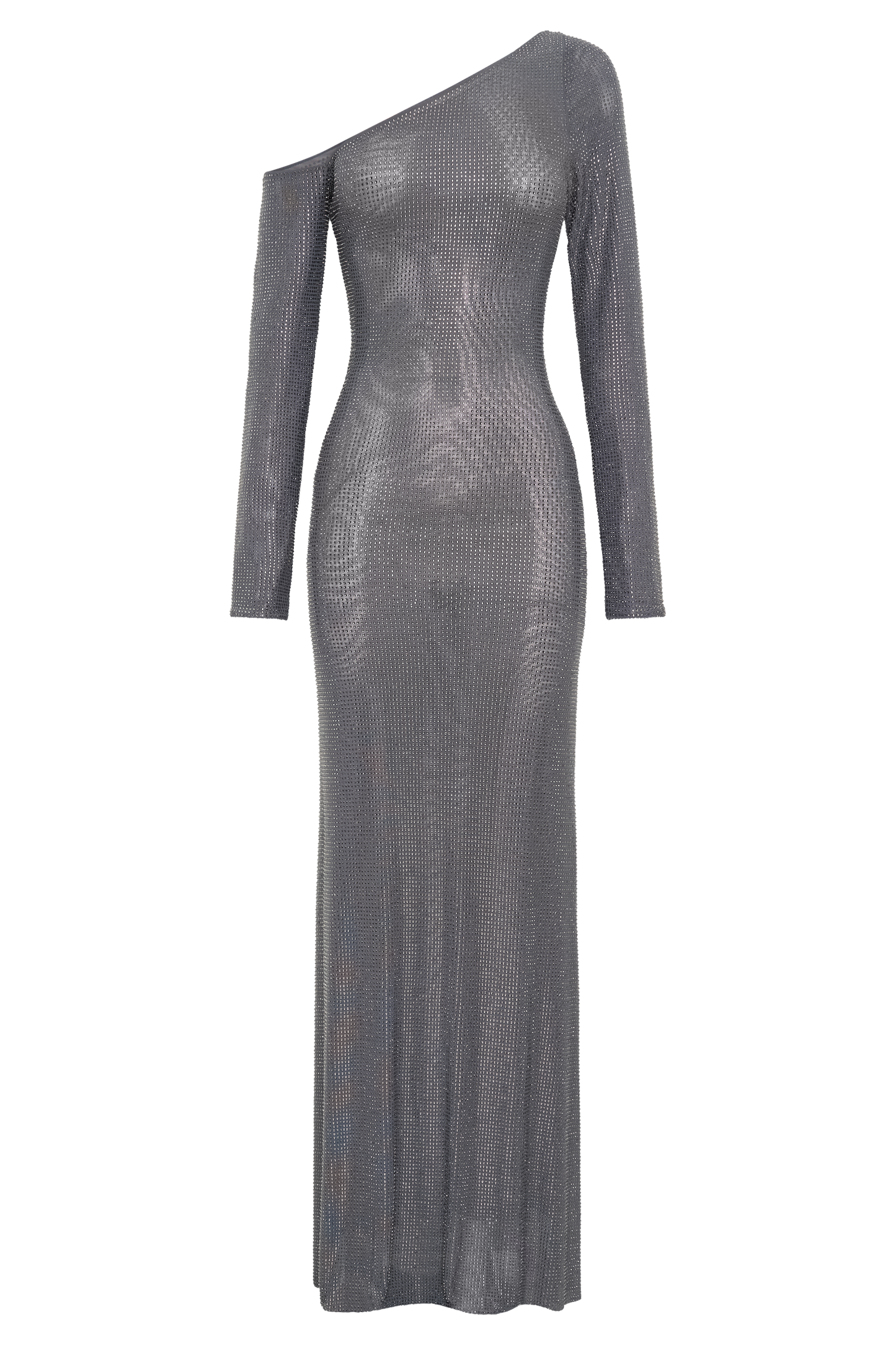 Marcia Diamante Robe Maxi à Manches Longues - Gris Anthracite