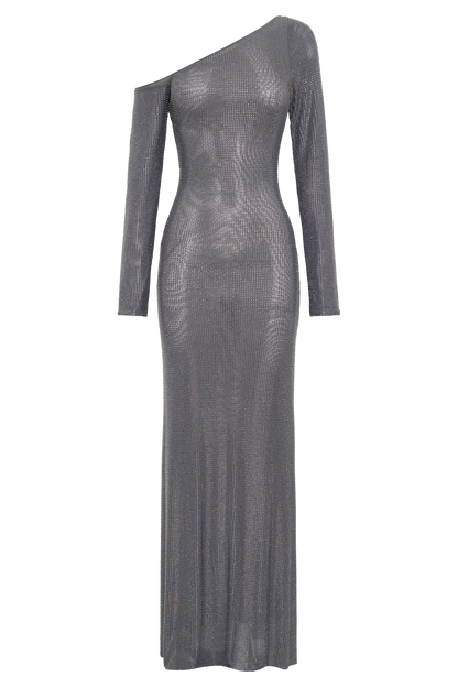 Marcia Diamante Robe Maxi à Manches Longues - Gris Anthracite