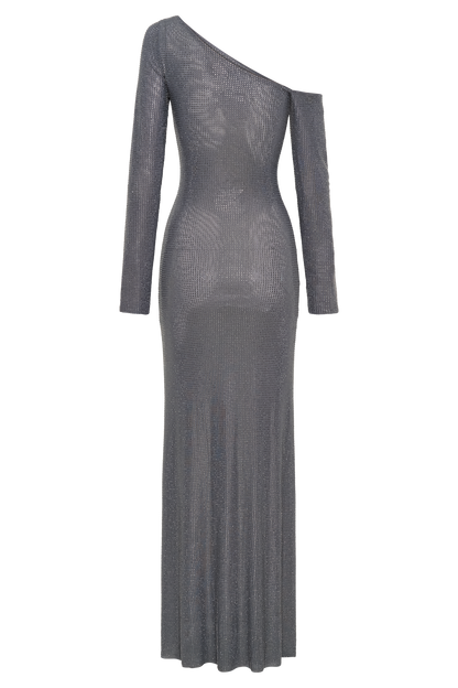 Marcia Diamante Robe Maxi à Manches Longues - Gris Anthracite