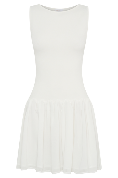 Robe mini en jersey et mousseline de soie Ashleigh - Ivoire