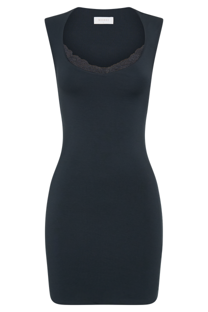 Mini-robe en modal avec garniture en dentelle Tatianna - Noir